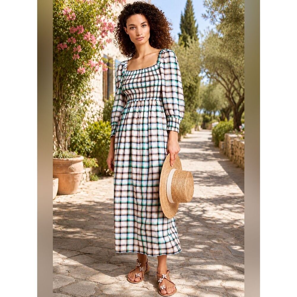 Anthropologie Maeve Cerie Plaid Off-Shoulder Dress